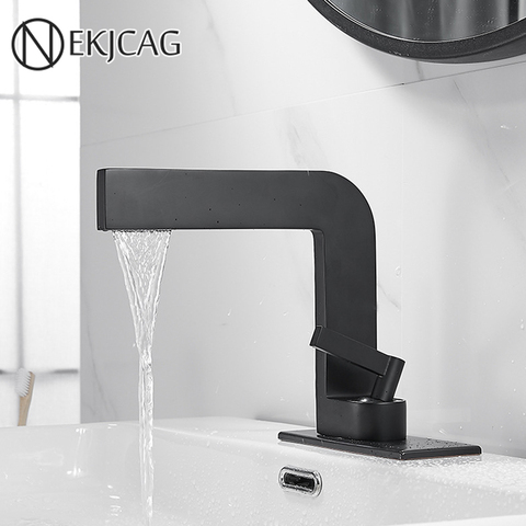 Matte Black Basin Faucet Bathroom Deck Mounted Waterfall Sink Faucets Light luxury Modern Water Crane Hot Cold Water Mixer Taps ► Photo 1/6