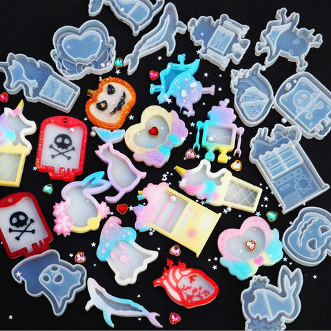 DIY Resin Shaker Charms Halloween Skull Ghost Pumpkin Blood Bag Silicone Molds Unicorn Icecream Machine Jewelry Making Tools ► Photo 1/6