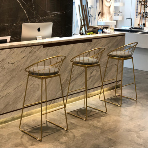 Simple High Chair Simple Wrought Iron Bar Stools Gold Stool Modern Chairs Dining Chair Nordic Leisure Bar Table Chairs ► Photo 1/6