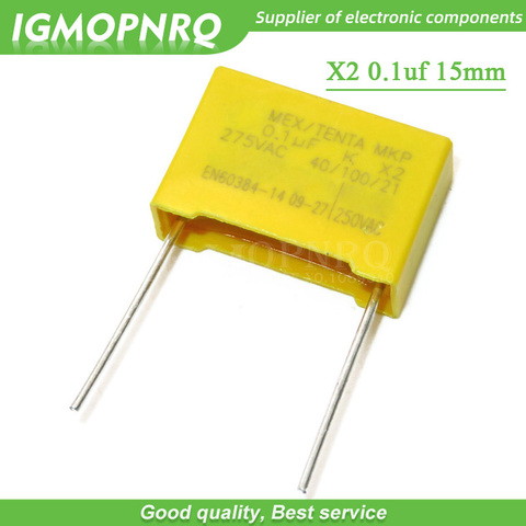 20pcs 100nF capacitor X2 capacitor 275VAC Pitch 15mm X2 Polypropylene film capacitor 275V 0.1uF ► Photo 1/1