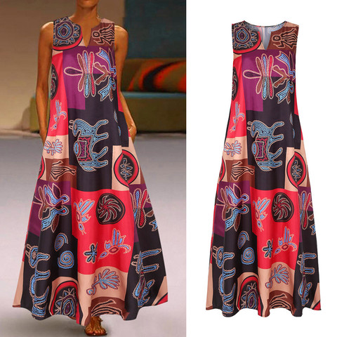 #H30 5XL Vintage Sleeveless Long Dress Bohemian Casual Loose Plus Size Retro Maxi Dresses Women Summer O-neck Daily Beach Dress ► Photo 1/6