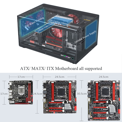 Horizontal Computer Case Support ATX MATX ITX Motherboard DIY Desktop Cases Acrylic Transparent PC Cases ► Photo 1/6