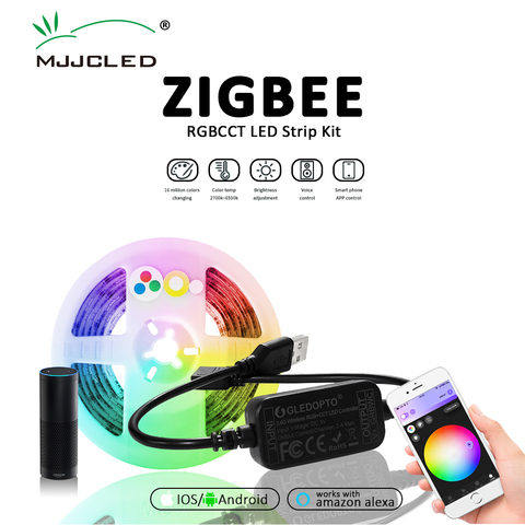 GLEDOPTO 2M RGBCCT Zigbee LED Strip Light TV Backlight Smart Kit 5V USB RGB CCT Stripe Tape Ribbon Lamp Work with Hub Alexa Echo ► Photo 1/6