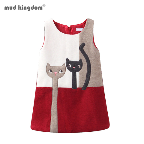 Mudkingdom Little Girls Dresses Sleeveless Wool Cute Cats Cartoon Winter A-Lined Kids Dress Girls Clothes ► Photo 1/6