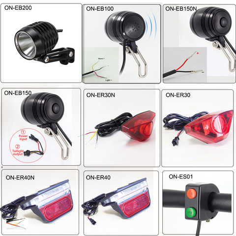 Onature ebike light many kinds electric bike headlight and LED e bike rear light DC 6V 12V 36V 48V 72V ebike accessories ► Photo 1/6