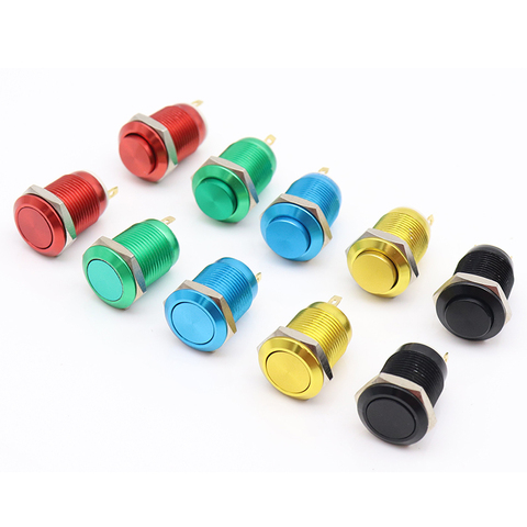 1pc 12mm Color Oxidation Metal Push Button Switch Flat/High Head Waterproof Self-reset/Momentary Normal Open Pin Terminal ► Photo 1/6