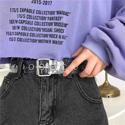 Women Clear Full Grommet Belt Female Disigner Punk Rivet Pin Buckle Waist Resin Plastic PVC Trouser Jeans Transparent Belts ► Photo 1/6