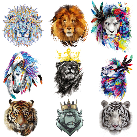 NEW Thermal Stickers For Clothes Iron On Lion Animal Patches Heat Transfer On Clothes Crown Animal T-shirt Stickers ► Photo 1/6