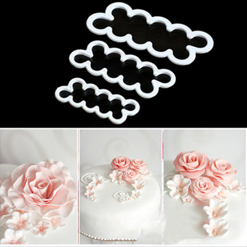 3pcs Set 3D Rose Petal Flower Cutter Fondant Cake Sugarcraft Decorating Mould BE 
