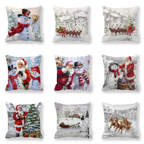 Happy New Year 2022 Merry Christmas Decorations for Home Santa Claus Snowman Elk Style Cushion Cover 45x45cm for Sofa Car Seat ► Photo 1/6