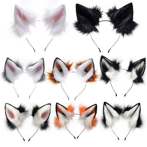 Handmade Adjustable Furry Wolf Ears Headband Simulation Fluffy Plush Animal Hair Hoop Kawaii Anime Cosplay Headpiece ► Photo 1/6