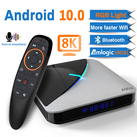 Transpeed A95X F3 Air 8K Android 10.0 TV BOX Amlogic S905X3 4K Google Voice Assistant wifi 4GB 16GB 32GB 64GB RGBLight TV Box ► Photo 1/6