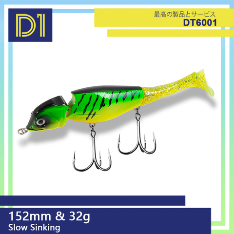 D1 Hybrid swimbait slow sinking pike fishing hard pencil lures Wobbler 152mm 32g paddle tail bass fishing tackle 2022 pesca ► Photo 1/6
