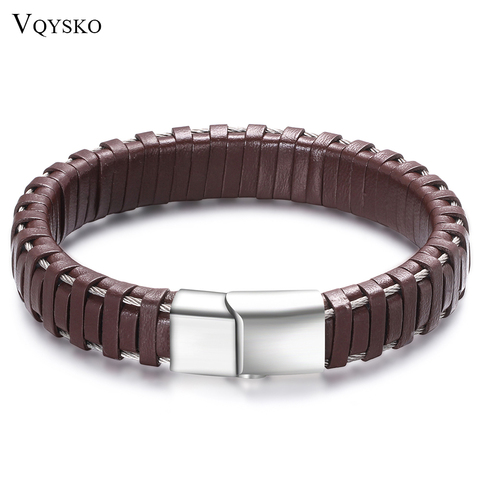 Luxury Unique Male Braid Leather Bracelets Bangles High Quality Stainless Steel Clasp Fashion DIY Health Men Bracelet Jewelry ► Photo 1/6