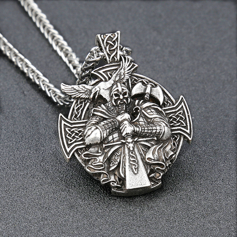 Punk Men Antique Silver Color viking oidn Anchor Necklace norse amulet Pendant Cross Crow Metal Chain Male Charms for Jewelry ► Photo 1/6
