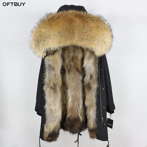 2022 Real Fur Coat Winter Jacket Women Long Parka Waterproof Big Natural Raccoon Fur Collar Hood Thick Warm Real Fox Fur Liner ► Photo 1/6