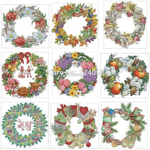 Christmas Fruit Bird wreath patterns Counted Cross Stitch 11CT 14CT 18CT DIY Chinese Cross Stitch Kit Embroidery Needlework Sets ► Photo 1/6