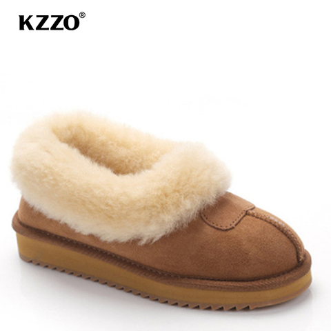 KZZO women boots genuine leather fashion wool fur flat winter ankle rubber boots 2022 low heel shoes waterproof big size 35-43 ► Photo 1/5