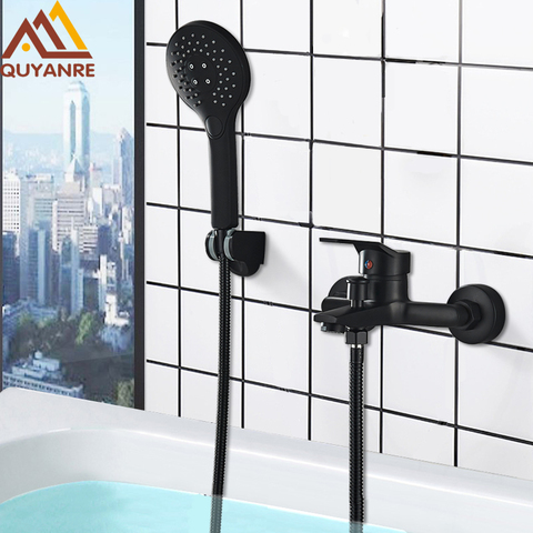 Quyanre Matte Black Bathroom Shower Faucet Bathtub Hot Cold Water Mixer Tap Black Chrome Bathroom Shower Faucet Mixer Taps ► Photo 1/6