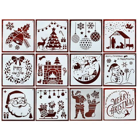 12 Pcs Christmas Stencils for Painting Drawing Template Reusable Plastic Journal Stencil for Art Spraying Window Glass Door Car ► Photo 1/6