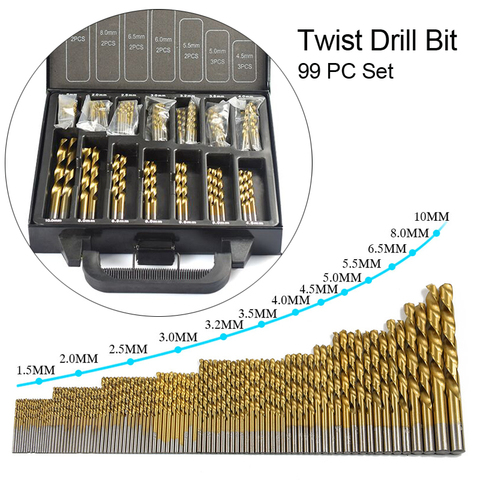 99PCS Hole Opener HSS Twist Drill Bits Set 1.5-10mm Titanium Coated Surface 118 Degree For Drilling Woodworking Hand Tool Set ► Photo 1/6