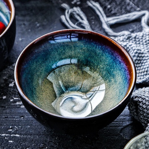 Household Rice Bowl Korean Restaurant Ceramic Bowl Underglaze Colored Noodle Bowl Fruit Salad Dessert Bowl ► Photo 1/5