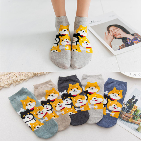 19 Style Cartoon Women Socks Kawaii Sweet Animal Shiba Inu Socks Cotton Food Pizza Burger Flowers Fruit Ankle Socks Popsocket ► Photo 1/6