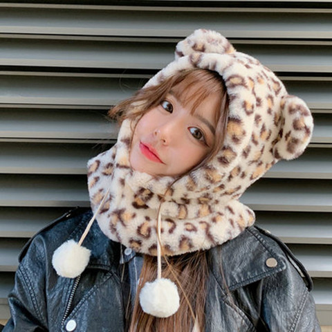 Cycling Helmet, lady, autumn and winter, sweet and lovely winter, woolen hat, scarf, Korean version, leopard hat. ► Photo 1/6