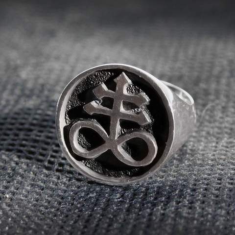 EYHIMD Brimstone Seal of Satan Stainless Steel Rings Leviathan Satanic Cross Signet Ring Unisex Gothic Punk Jewelry ► Photo 1/1