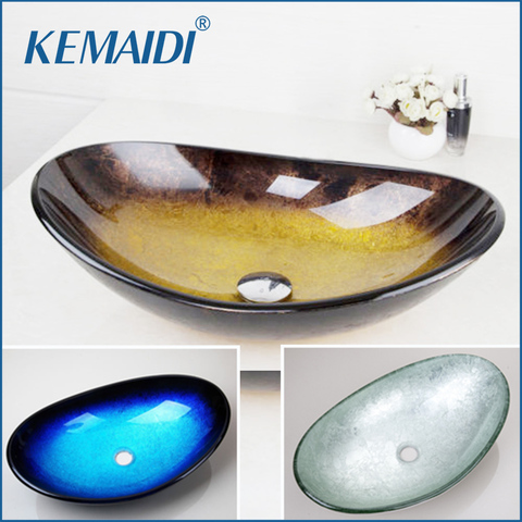 KEMAIDI Yellow Tempered Glass Hand Painted Waterfall Spout Basin Black Bathroom Sink Washbasin With Overflew Pop Drain ► Photo 1/6