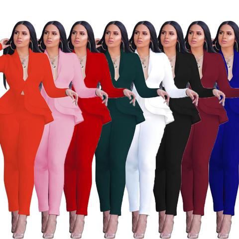 Women Sexy V Neck Tops and Skinny Pants Set 2 Two Piece Set Elegant Office Ladies Workwear Outfits Casual Tracksuit Plus Size ► Photo 1/6