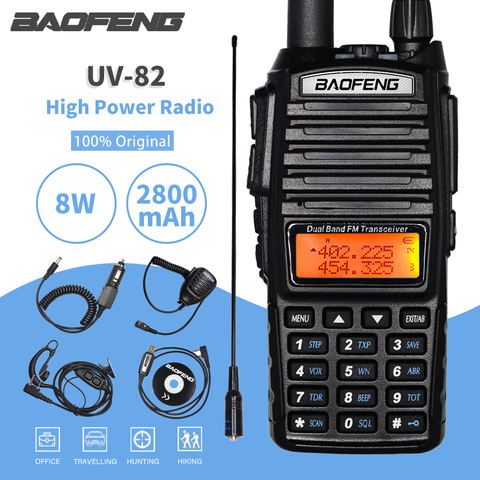 High Power 8W Baofeng UV-82 Walkie Talkie UV82 Dual Band VHF/UHF FM Transceiver 10KM Long Range Hunting Two Way Ham CB Radio ► Photo 1/6