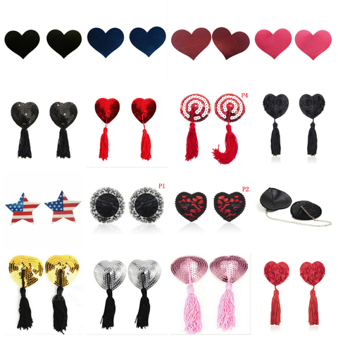 1 Pair Sexy Pasties Stickers Women Lingerie Sequin Tassel Breast Bra Nipple Cover Self Adhesive Heart Shape Bra Nipple Cover ► Photo 1/6