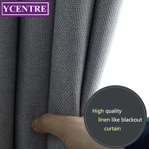 YCENTRE Faux Linen 70%-85% Shading Custom Made Insulating Modern Style Solid Color Blackout Curtain For Living Room Window ► Photo 1/6