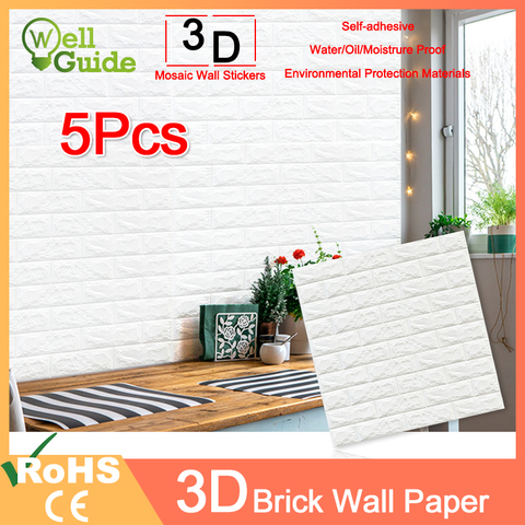 1pc/5pcs 3D Wall Paper Brick Wall Stickers Waterproof DIY Self-Adhesive Decor For Bedroom Kids Room Living Room Wallpaper Paper ► Photo 1/6