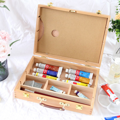 Oil Paint Suitcase Artist Wooden Table Box Easel Painting Box Portable Desktop Sketch Painting Hardware Art Supplies Gift Kids ► Photo 1/6