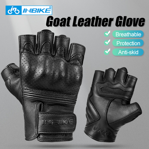 INBIKE 2022 Goat Leather Cycling Gloves For Motorcycle Durable Motocross Bicycle Half Finger Gloves Summer Men MTB Bike Gloves ► Photo 1/6