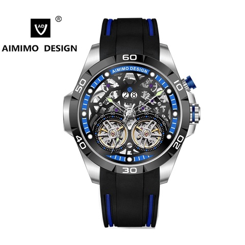 AIMIMO DESIGN Men`s Watch Silicon Mechanical Wristwatch Automatic Movement Sport Watches Skeleton Double Tourbillon Reloj Hombre ► Photo 1/6