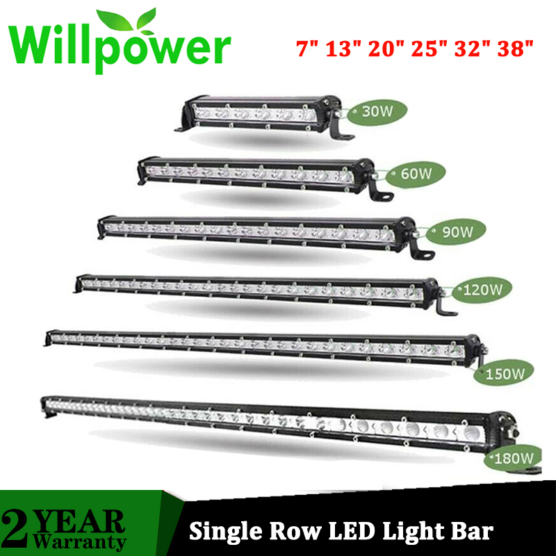 Willpower Super Slim LED Bar 20 25 38'' Single Row 60W 90W 120W 150W 180W  Lamp Work Lights for 4X4 SUV ATV Car Offroad Truck - Price history & Review