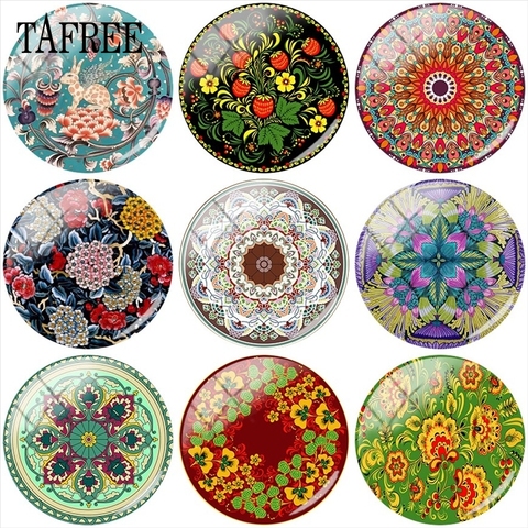TAFREE Colorful Pattern Art Picture 12mm/15mm/16mm/18mm/20mm/25mm Flower Photo Glass Cabochon Demo Flat Back Making Findings ► Photo 1/5