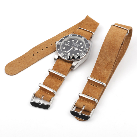 Soft Suede Leather Nato Strap 18mm 20mm 22mm 24mm Blue Black Brown Zulu Watchband Stainless Steel Square Buckle for Men Watch ► Photo 1/6