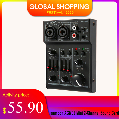 AGM02 Mini 2-Channel Sound Card Mixing Console Digital Audio Mixer