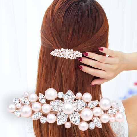 Fashionable Popular Sweet And Elegant Imitation Pearl Metal Hairpin Simple Wild Rhinestone Word Clip Hair Accessories ► Photo 1/6