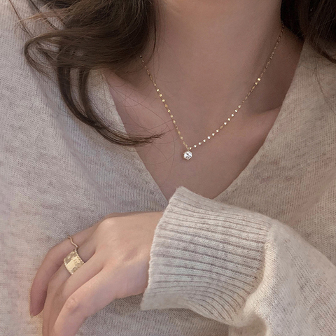 New Style 925 Sterling Silver Single Diamond Necklace Advanced Simple Shiny Zircon Pendant Feminine Clavicle Chain Party Jewelry ► Photo 1/6