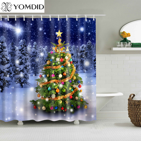 YOMDID Noel Christmas Decoration Bath Curtain Christmas Tree Pattern Shower Curtain Cartoon For Home Bathroom Cortina de ducha ► Photo 1/6