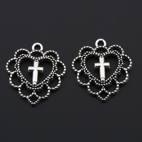 20pcs  Silver Color Heart Shaped Cross Charms Pendant For Women Earrings Accessories Jewelry Supplies 20x22mm A3331 ► Photo 1/5