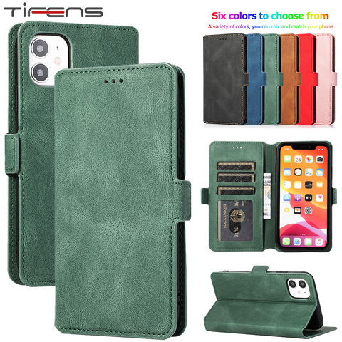 Leather Flip Wallet Case For iPhone 12 Mini 11 Pro XS MAX X XR 8 7 6s 6 Plus 5 5s SE 2022 Card Stand Slot Phone Cover Coque Etui ► Photo 1/6