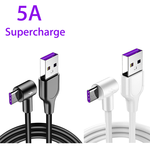 90 Degree Right Angle Type C Cable Fast Charge 5A For xiaomi mi A3 9 9t cc9 redmi note 8 k20 pro samsung Galaxy A50 A70 A60 cord ► Photo 1/5