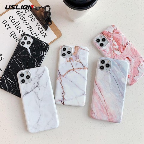USLION Soft Silicone Glossy Marble Phone Cover For iPhone 12 11 Pro Max X XR XS Max 7 8 7Plus SE 2022 Stone Marble Texture Cover ► Photo 1/6