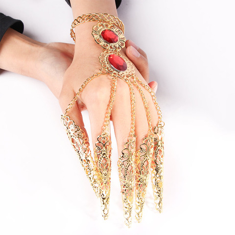 Fashion Indian Thai Golden Finger Bracelet Shining Red Crystal Girl's Belly Dance Bracelet Jewelry ► Photo 1/6